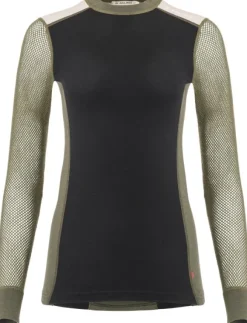 Aclima WoolNet Hybrid Crewneck naisten hybridikerrastopaita, Jet Black/Olive Night/Beige Melange