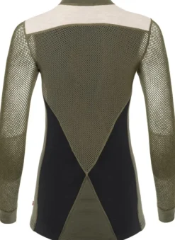 Aclima WoolNet Hybrid Crewneck naisten hybridikerrastopaita, Jet Black/Olive Night/Beige Melange