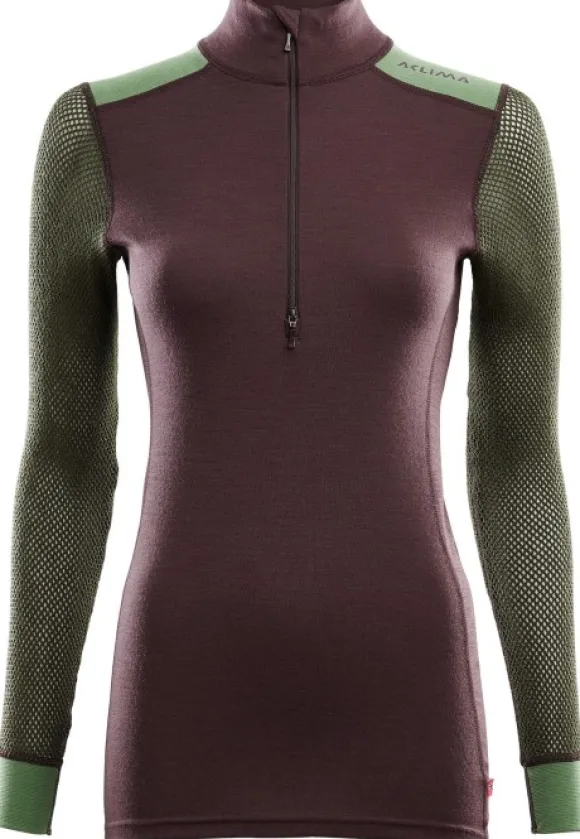 Aclima WoolNet Hybrid naisten kerrastopaita, luumunpunainen/vihreä