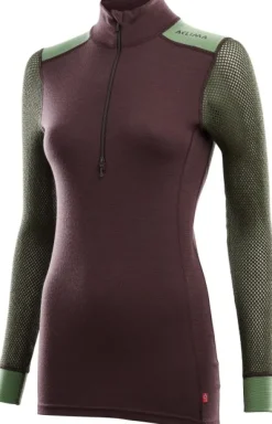 Aclima WoolNet Hybrid naisten kerrastopaita, luumunpunainen/vihreä