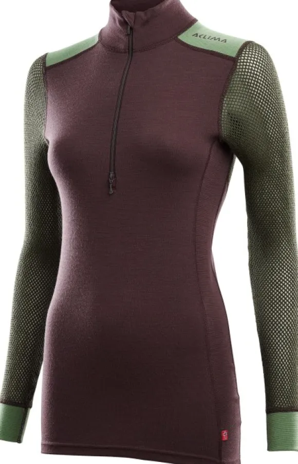 Aclima WoolNet Hybrid naisten kerrastopaita, luumunpunainen/vihreä