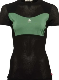 Aclima WoolNet Light T-shirt lyhythihainen naisten verkkoaluspaita, musta/vihreä