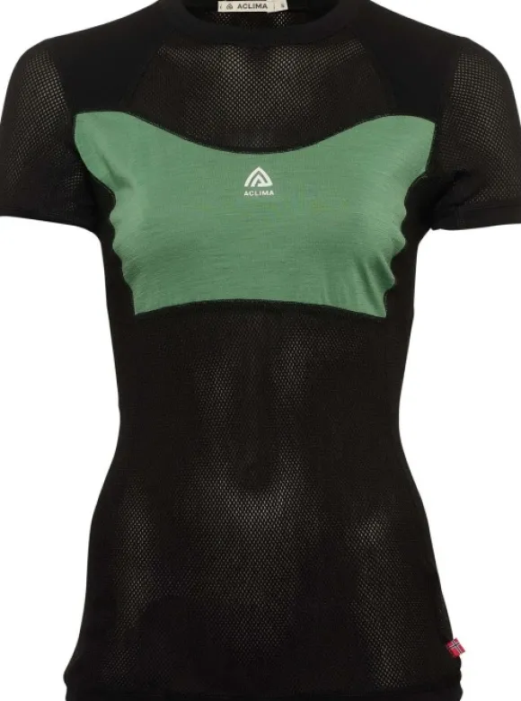 Aclima WoolNet Light T-shirt lyhythihainen naisten verkkoaluspaita, musta/vihreä