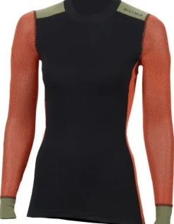 Aclima W's WoolNet Hybrid Crewneck Jet Black/Poinciana/Capulet Olive