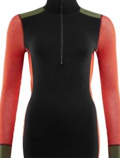 Aclima W's WoolNet Hybrid Mock Neck Jet Black/Poinciana/Capulet Olive