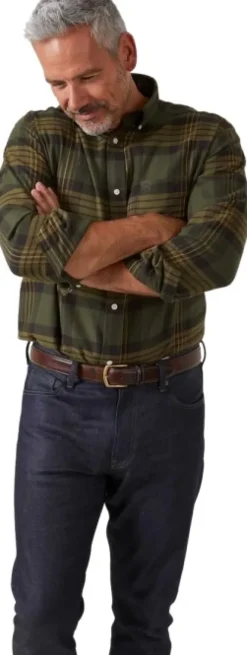 Alan Paine Ilkley Flannel Button Down Collar Shirt flanellipaita, Olive Check