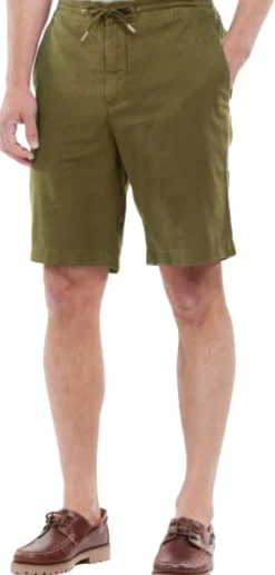 Barbour Linen Cotton Mix Short shortsit, Military Green