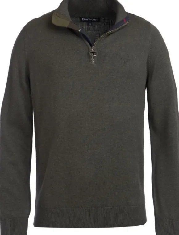 Barbour M's Cotton Half Zip Olive Marl