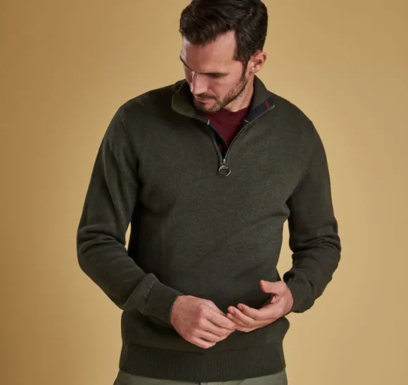 Barbour M's Cotton Half Zip Olive Marl
