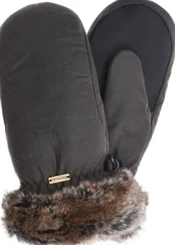 Barbour Wax with Fur Trim Mittens naisten kintaat, maastonvihreä