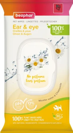 Beaphar BIO Pet Wipes kosteat pyyhkeet silmille ja korville, 30 kpl