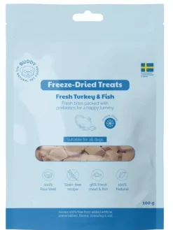 Buddy Freeze Dried Treats Raw Turkey & Fish 100g makupalat
