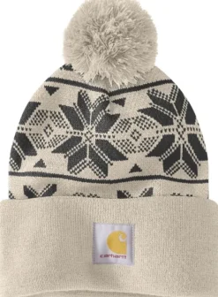 Carhartt Knit Pom Jacquard Beanie naisten pipo, Oat Milk
