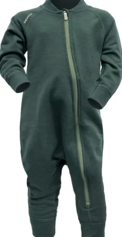 Devold Nibba Merino Playsuit Baby vauvojen villahaalari, tummanvihreä