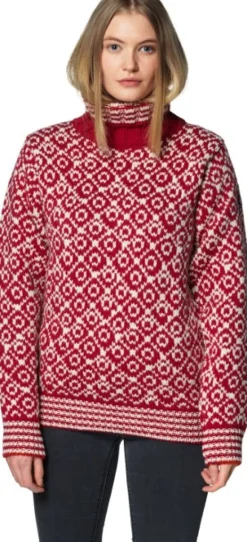 Devold Svalbard Sweater High Neck Unisex Hindberry/Off White