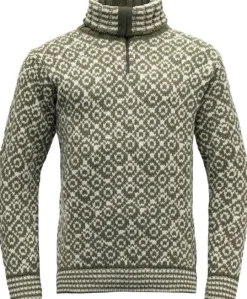 Devold Svalbard Wool Zip Neck villapaita, oliivi/valkoinen