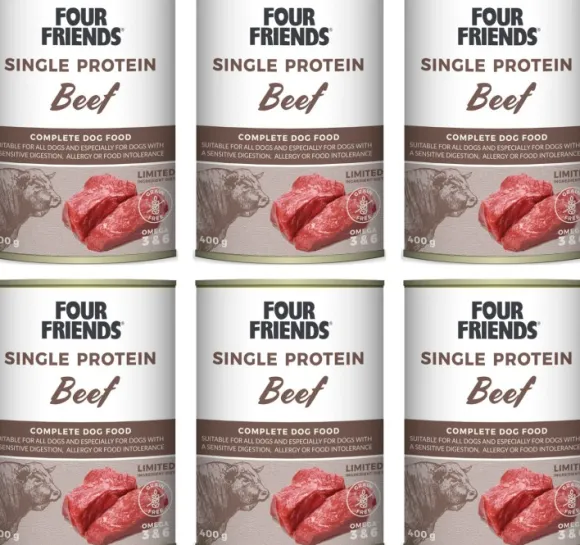 Four Friends Beef koiran märkäruoka nauta, 6 x 400 g