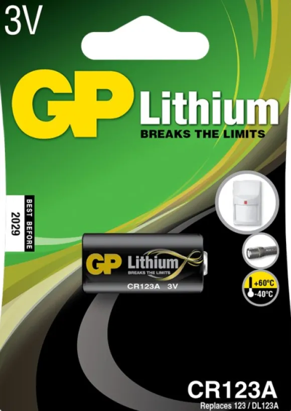 GP litiumparisto CR123A, 1 kpl