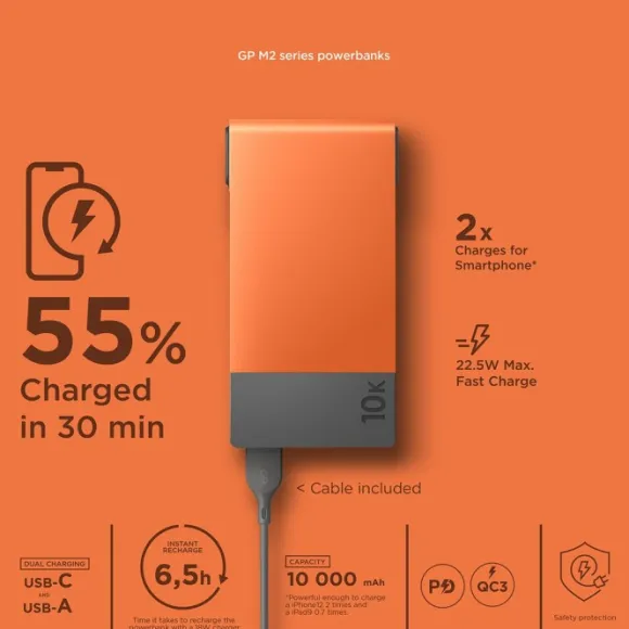 GP Powerbank M2 10000 mAh varavirtalähde, oranssi