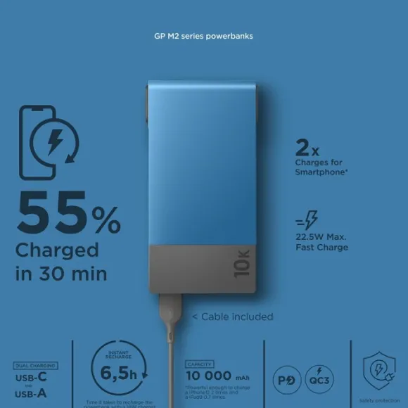 GP Powerbank M2 10000 mAh varavirtalähde, sininen
