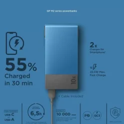 GP Powerbank M2+ varavirtalähde, sininen, 10 000 mAh