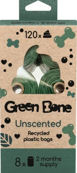 Green Bone tuoksuttomat koirankakkapussit, 8 rullaa, 120 kpl