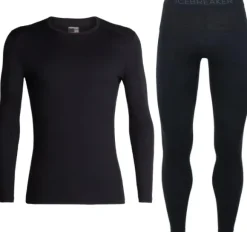 Icebreaker Oasis LS Crewe 200 + Leggings 200 kerrasto, Black/Monsoon