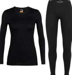 Icebreaker Oasis LS Crewe 200 + Leggings 200 naisten kerrasto, Black