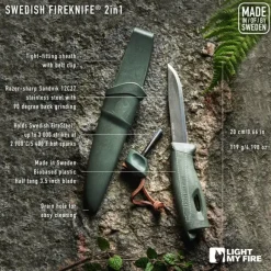 Light My Fire Swedish FireKnife BIO 2in1 puukko sytytysraudalla, vihreä