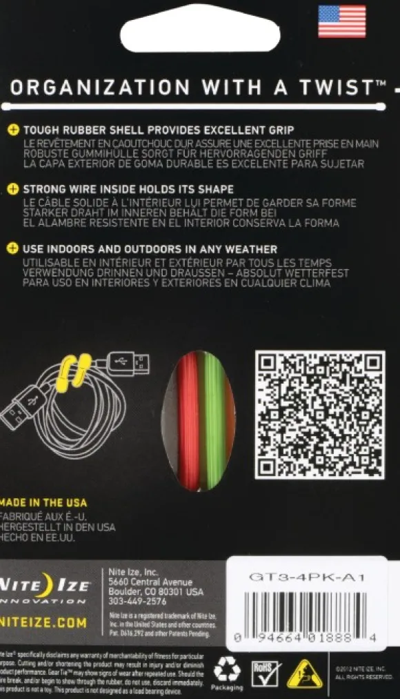 Nite Ize Gear Tie 3-Assorted 4-pack