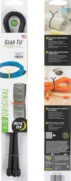 Nite Ize Gear Tie 24-Black kiinnitysvaijeri, 2kpl