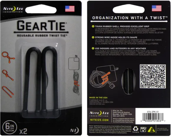 Nite Ize Gear Tie 6-Black 2-pack