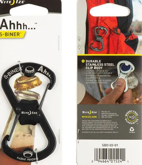 Nite Ize S-Biner Ahhh karabiinihaka pullonavaajalla, musta