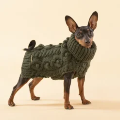 PAIKKA Handmade Knit koiran neulepusero, 20-30 cm, vaaleanruskea