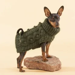 PAIKKA Handmade Knit koiran neulepusero, 20-30 cm, maastonvihreä