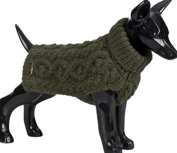 PAIKKA Handmade Knit koiran neulepusero, 45-50 cm, maastonvihreä