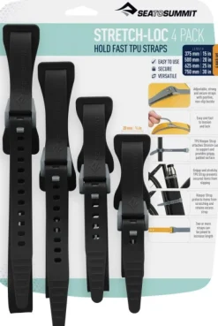 Sea To Summit Strap Stretchloc Set hihnat, 20 mm, 4 kpl, musta